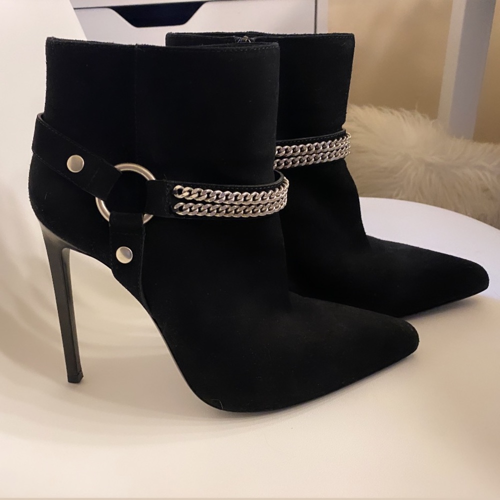 Saint Laurent Suede Ankle Boots with Chain